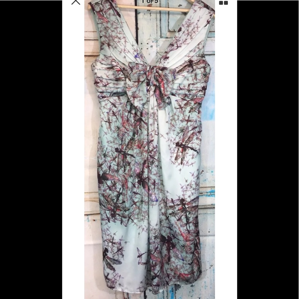 Ted Baker Dragonfly Pleated V Neck Dress Sz 8